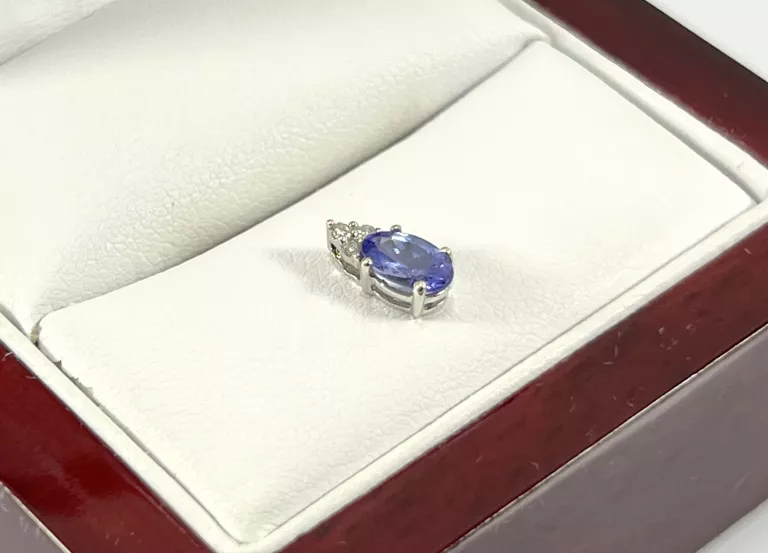 ZŁOTA ZAWIESZKA BIAŁE ZŁOTO BRYLANTY 0,02CT TANZANIT 0,45CT 585 0,32G
