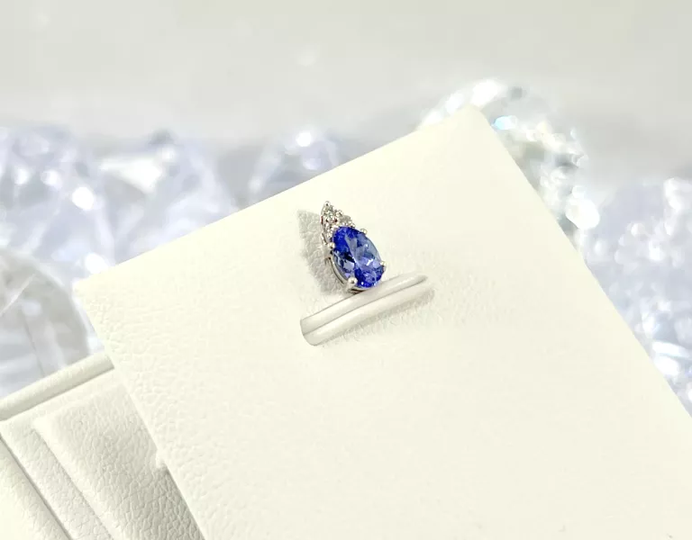 ZŁOTA ZAWIESZKA BIAŁE ZŁOTO BRYLANTY 0,02CT TANZANIT 0,45CT 585 0,32G
