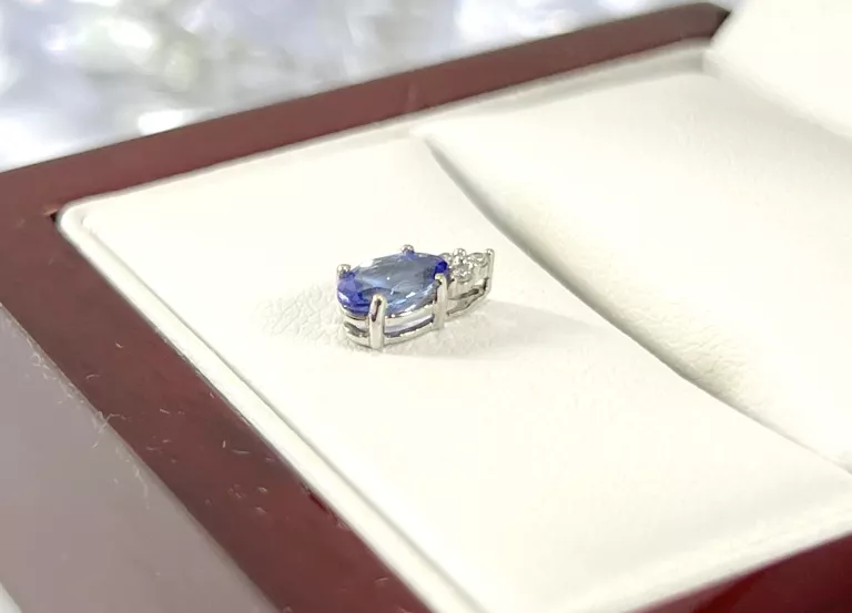 ZŁOTA ZAWIESZKA BIAŁE ZŁOTO BRYLANTY 0,02CT TANZANIT 0,45CT 585 0,32G