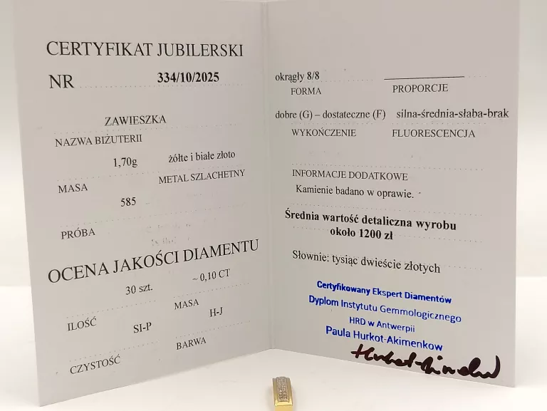 ZŁOTA ZAWIESZKA Z DIAMENTAMI 0,10 CT 585 1,70G