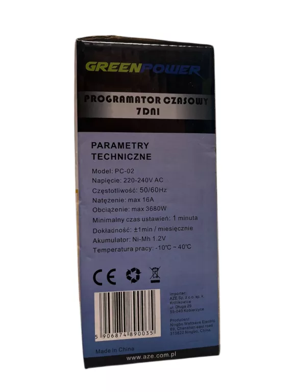 PROGRAMATOR CZASOWY- 7 DNI GREENPOWER