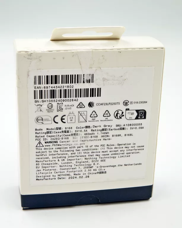 SŁUCHAWKI BEZPRZEWODOWE DOKANAŁOWE NOTHING BUDS DARK GREY