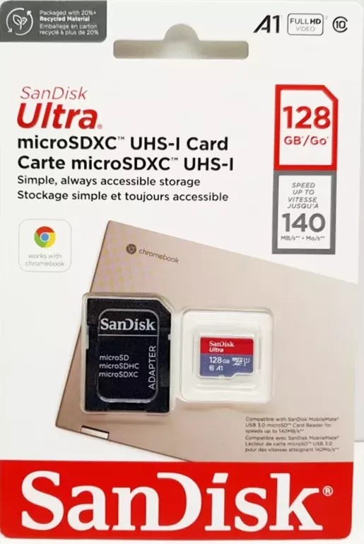 SANDISK ULTRA KARTA MICROSDXC UHS-I 128 GB DO CHROMEBOOKA Z ADAPTEREM