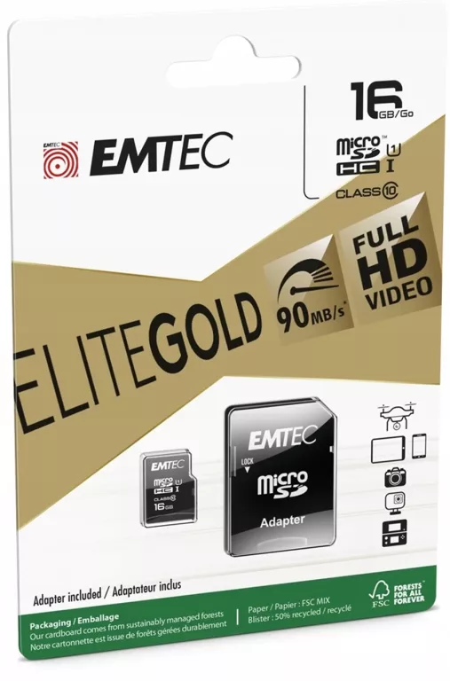 KARTA PAMIĘCI EMTEC MSD 16GB UHS-I U1 ELITEGOLD Z ADAPTEREM SD