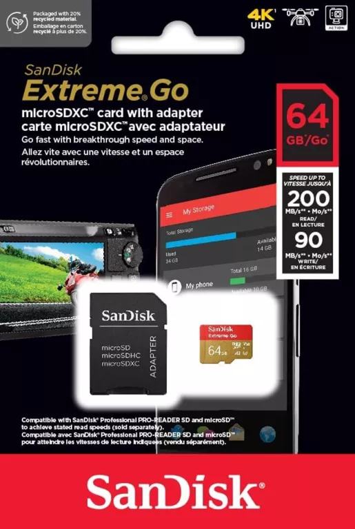 SANDISK KARTA MICRO SDXC 64 GB EXTREME GO + ADAPTER SD
