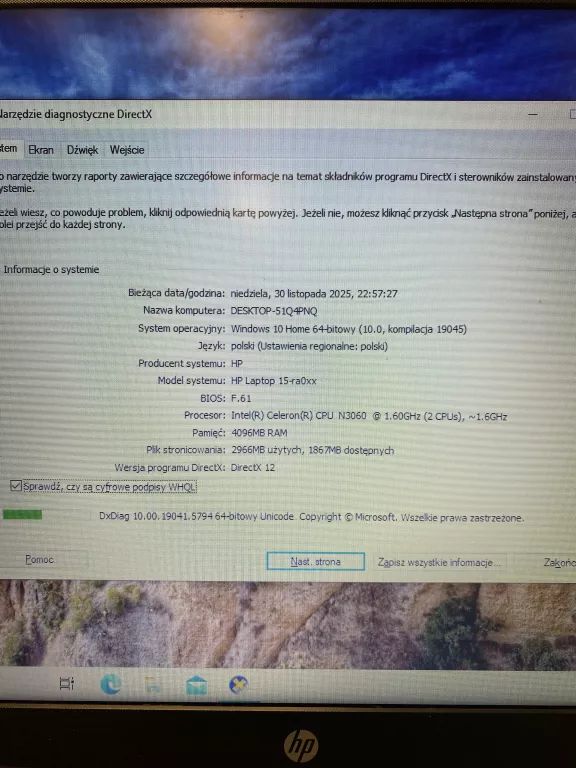LAPTOP HP 15-RA097NW 4/128GB CELERON