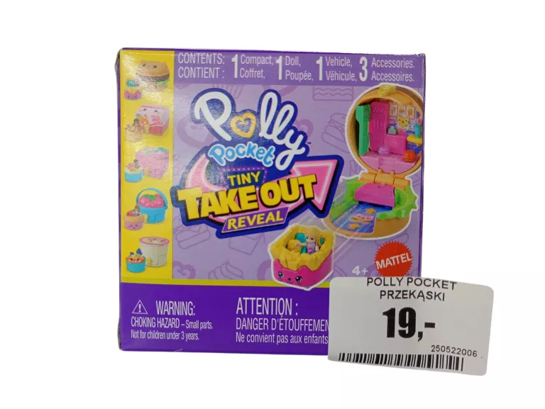 POLLY POCKET PRZEKĄSKI NIESPODZIANKI MAŁY ZESTAW KOMPAKTOWY I POJAZD ASORT