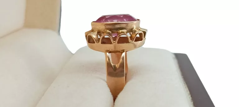 ZŁOTY PIERŚCIONEK VINTAGE Z RÓŻOWYM OCZKIEM P.585 6,35