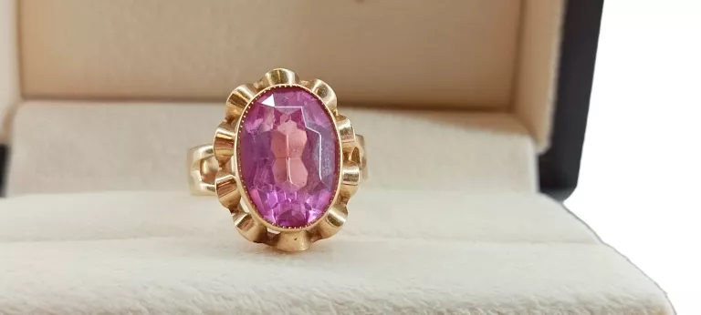 ZŁOTY PIERŚCIONEK VINTAGE Z RÓŻOWYM OCZKIEM P.585 6,35