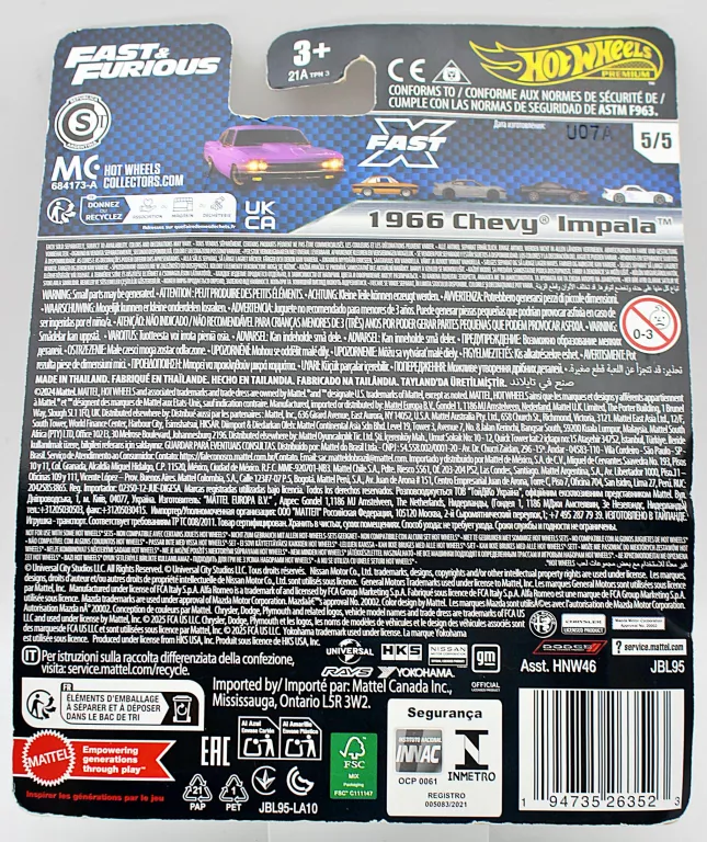AUTO HOT WHEELS PREMIUM FAST & FURIOUS 1966 CHEVY IMPALA 5/5 HNW46