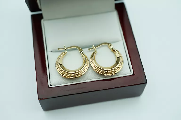 ZŁOTE WISZĄCE KOLCZYKI KOŁA WZÓR GRECKI 585/1,84G/ZATRZASK