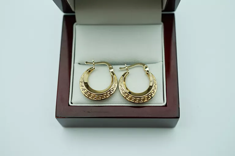 ZŁOTE WISZĄCE KOLCZYKI KOŁA WZÓR GRECKI 585/1,84G/ZATRZASK