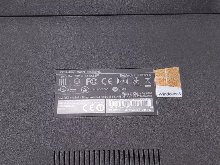 LAPTOP ASUS R510L 8/256GB SSD | I5-4210U | WINDOWS 10 HOME