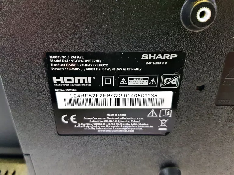 TELEWIZOR SHARP 24" 24FA2E PILOT / INFORMACJE