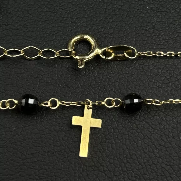 ZŁOTA CELEBRYTKA Z CZARNYMI KORALIKAMI I KRZYŻYKAMI 585/14K/2,38 G/43 CM