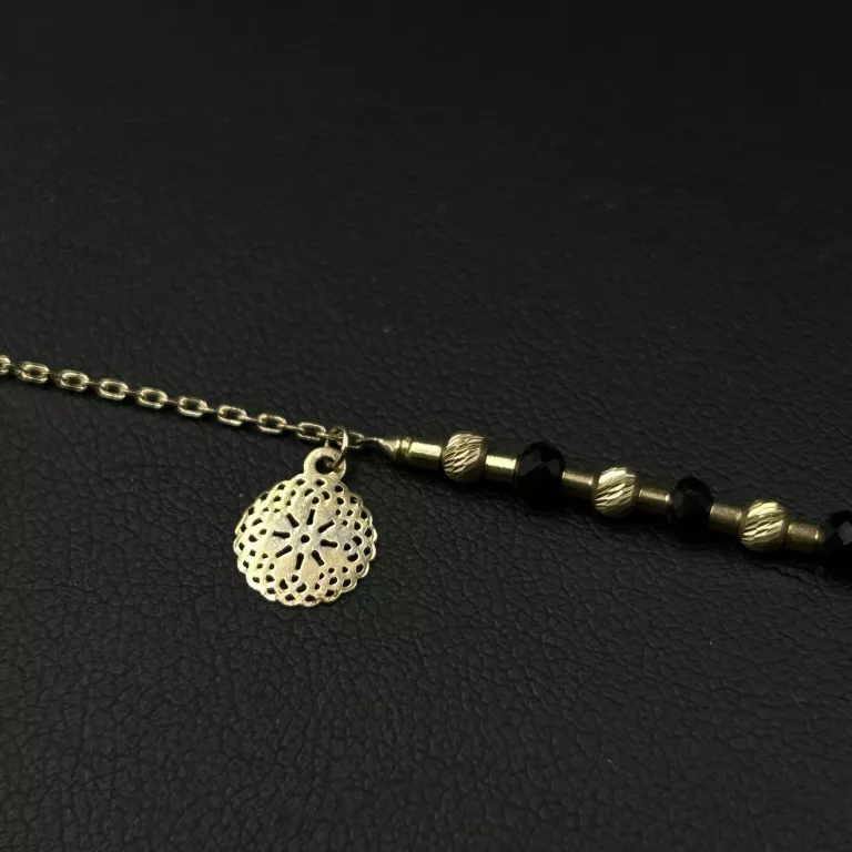 PIĘKNA NOWA ZŁOTA BRANSOLETKA Z CZARNYMI KULECZKAMI 585/14K/1,60 G/18 CM