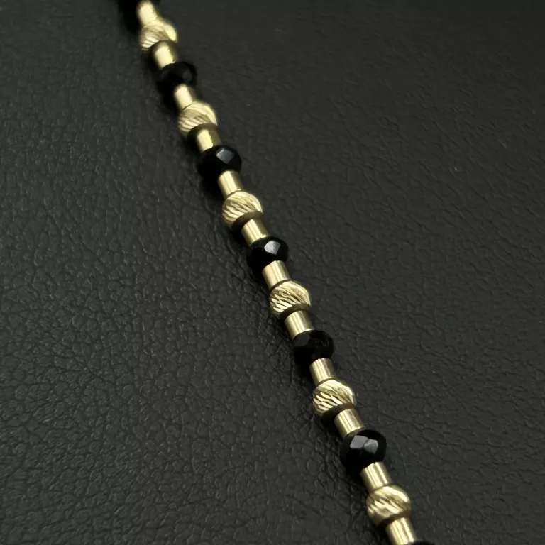 PIĘKNA NOWA ZŁOTA BRANSOLETKA Z CZARNYMI KULECZKAMI 585/14K/1,60 G/18 CM