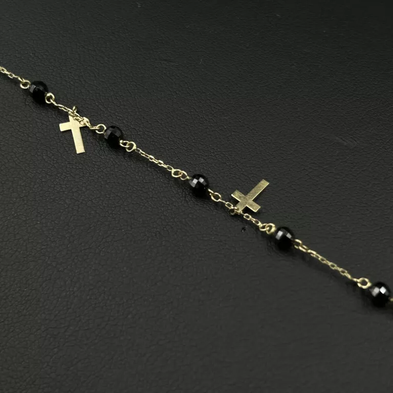 ZŁOTA CELEBRYTKA Z CZARNYMI KORALIKAMI I KRZYŻYKAMI 585/14K/2,38 G/43 CM