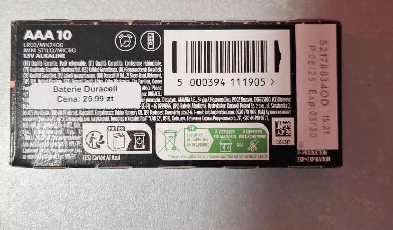 BATERIE DURACELL AAA 10SZT