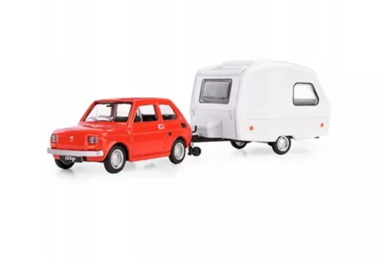 116092 MODEL FIAT 126P NIEWIADÓW N126 CZERWONY MALUCH Z PRZYCZEPĄ 1:43