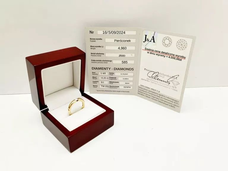 OBŁĘDNY ELEGANCKI ZŁOTY PIERŚCIONEK Z BRYLANTEM P585 14CT 4,96 G R13