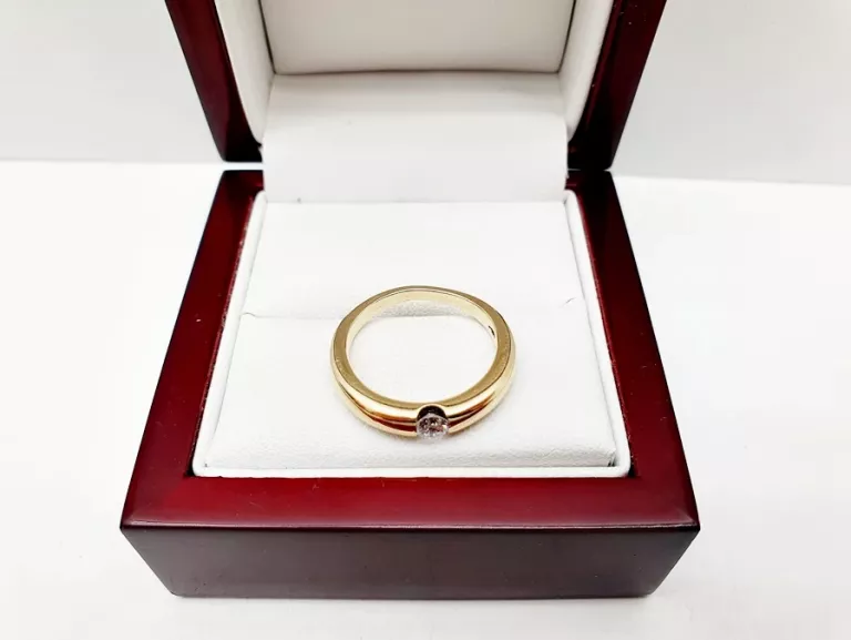 OBŁĘDNY ELEGANCKI ZŁOTY PIERŚCIONEK Z BRYLANTEM P585 14CT 4,96 G R13