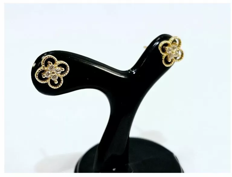 NIENOSZONE ZŁOTE KOLCZYKI KWIATEK CYRKONIE SZTYFT 585 0,98G