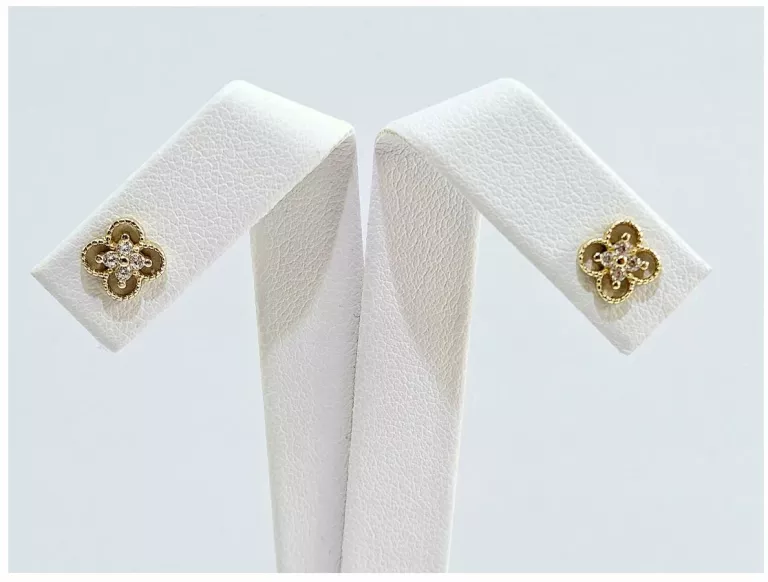 NIENOSZONE ZŁOTE KOLCZYKI KWIATEK CYRKONIE SZTYFT 585 0,98G