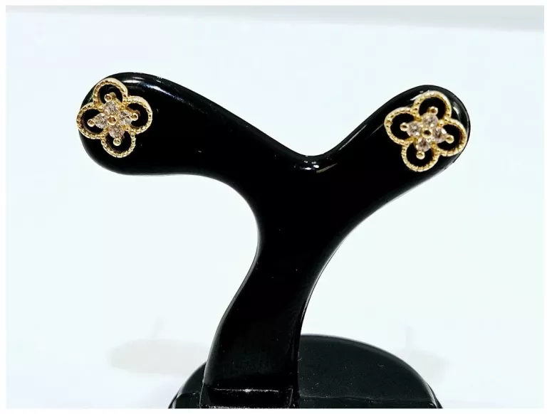 NIENOSZONE ZŁOTE KOLCZYKI KWIATEK CYRKONIE SZTYFT 585 0,98G