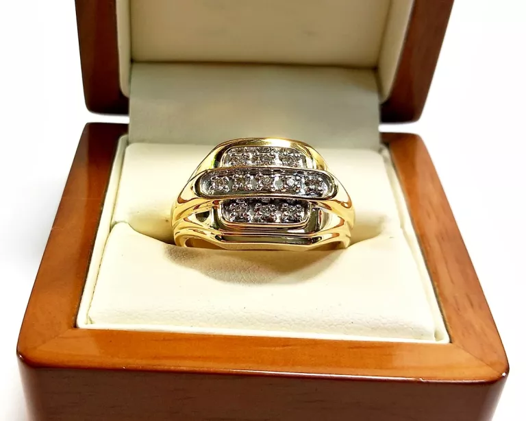 PIĘKNY ZŁOTY SYGNET Z DIAMENTAMI PR.585 R.27