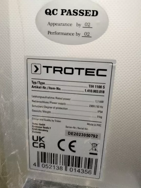 GRZEJNIK NA PODCZERWIEŃ TROTEC TIH1100S