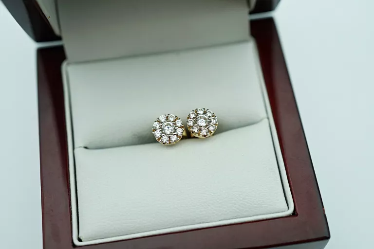 ZŁOTE KOLCZYKI Z KAMIENIAMI [585] 1,47G 1CM