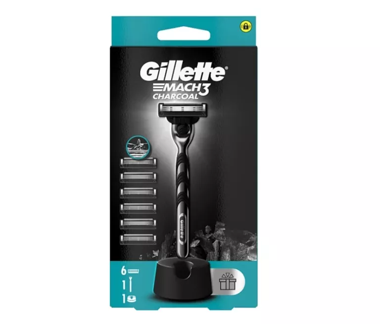 GILLETTE MACH3 CHARCOAL, MASZYNKA DO GOLENIA DLA MĘŻCZYZN + 6 OSTRZY