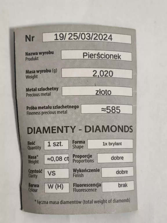 PIĘKNY ZŁOTY PIERŚCIONEK Z BRYLANTEM 2,00 / 585 / R10