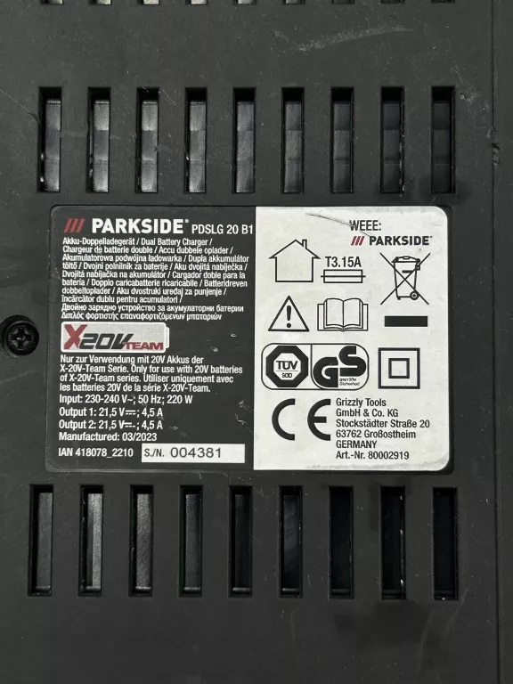 ŁADOWARKA PODWÓJNA DO AKUMULATORÓW PARKSIDE PDSLG 20 B1