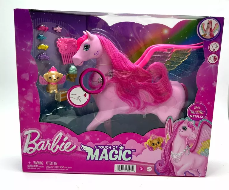 BARBIE A TOUCH OF MAGIC SZCZYPTA MAGII PEGAZ ŚWIATŁA I DŹWIĘKI RÓŻOWY