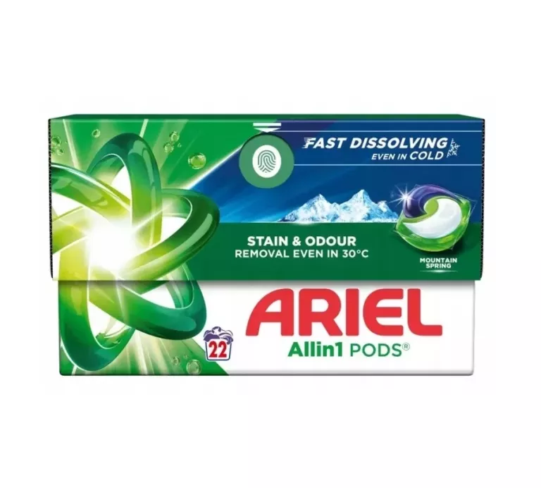 KAPSUŁKI DO PRANIA MOUNTAIN SPRING STAIN&ODOUR ALL IN1 PODS ARIEL 22 SZT