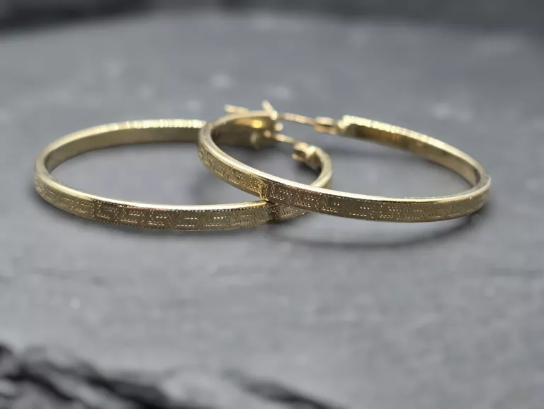 ZŁOTE KOLCZYKI ŚREDNIE KOŁA KWADRATOWE STYL GRECKI 585 2,44G