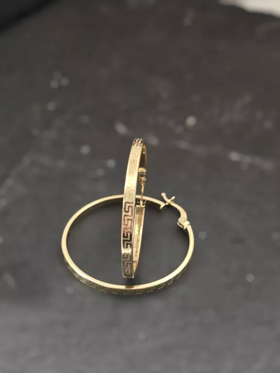 ZŁOTE KOLCZYKI ŚREDNIE KOŁA KWADRATOWE STYL GRECKI 585 2,44G