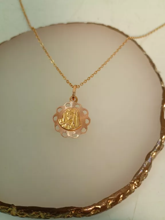 ZŁOTY ŁAŃCUSZEK Z ZAWIESZKĄ MARYJA 2,97G 585 50CM