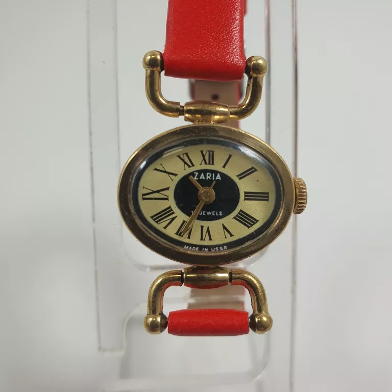ZEGAREK ZARIA NAKRĘCANY CZERWONY PASEK