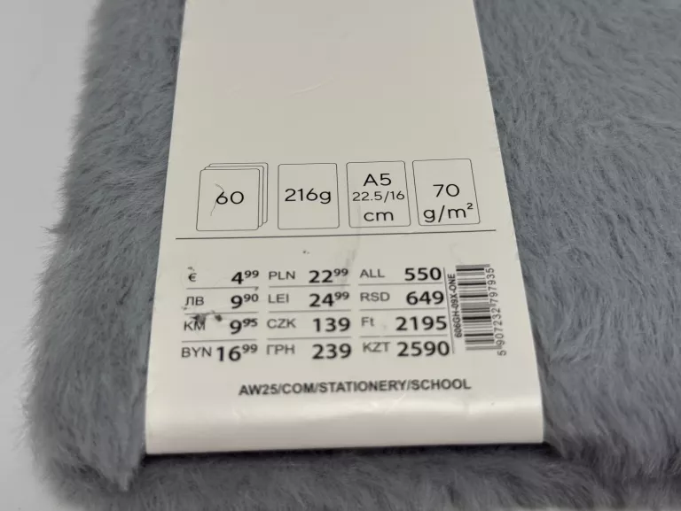 ZESZYT A5 Z PLUSZOWĄ OKŁADKĄ SZARY LISEK