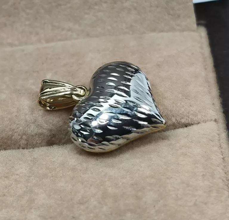 ELEGANCKA ZŁOTA ZAWIESZKA SERCE 585  DWUKOLOROWA  PRÓBA 585 WAGA 0,92 G