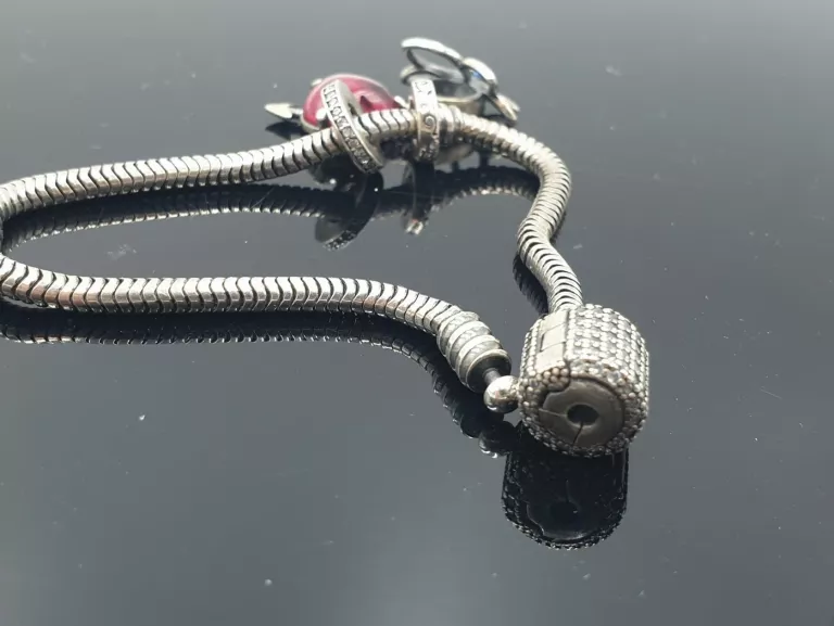 BRANSOLETKA MODUŁOWA TYPU PANDORA ZE SPLOTEM WĘŻYKOWYM I ZAPIĘCIEM WYSADZA