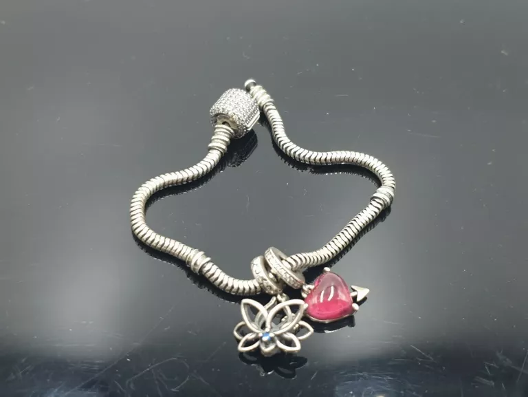 BRANSOLETKA MODUŁOWA TYPU PANDORA ZE SPLOTEM WĘŻYKOWYM I ZAPIĘCIEM WYSADZA