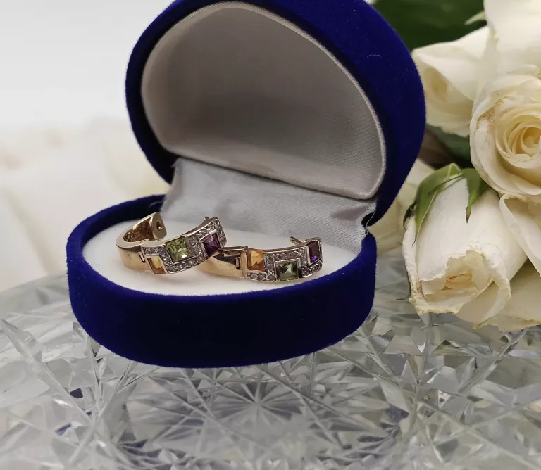 ZŁOTE KOLCZYKI KÓŁECZKA Z CYRKONIAMI KOLOROWE SZKIEŁKA 375 3,38G