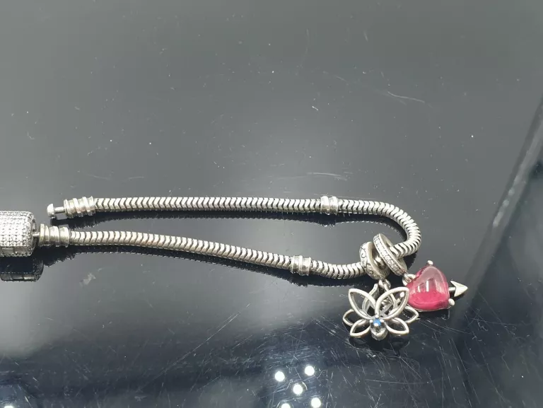 BRANSOLETKA MODUŁOWA TYPU PANDORA ZE SPLOTEM WĘŻYKOWYM I ZAPIĘCIEM WYSADZA