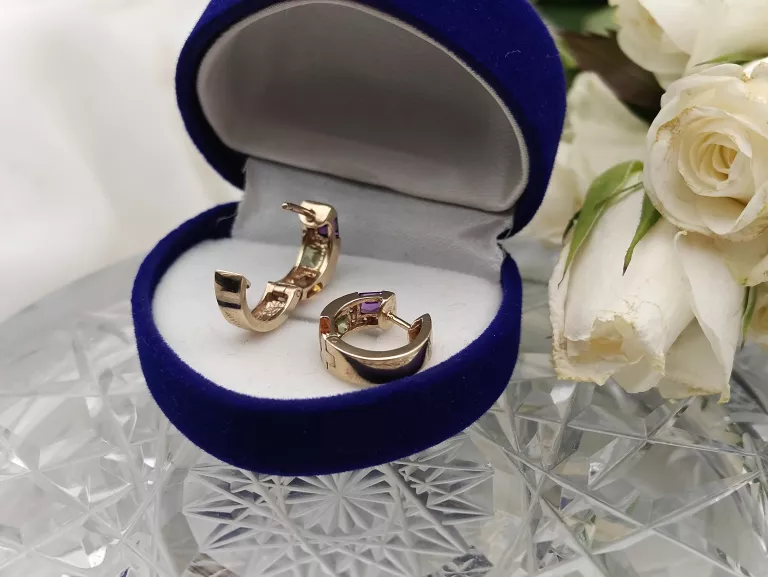 ZŁOTE KOLCZYKI KÓŁECZKA Z CYRKONIAMI KOLOROWE SZKIEŁKA 375 3,38G