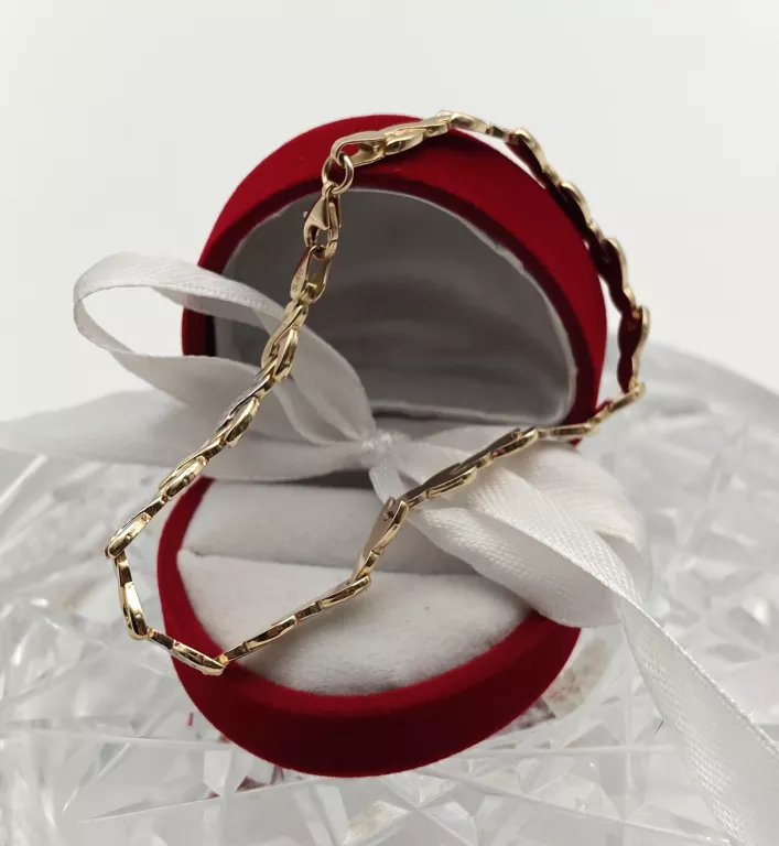 SEGMENTOWA ZŁOTA BRANSOLETKA LISTKI DWA KOLORY 585 5,19G 19C,5CM