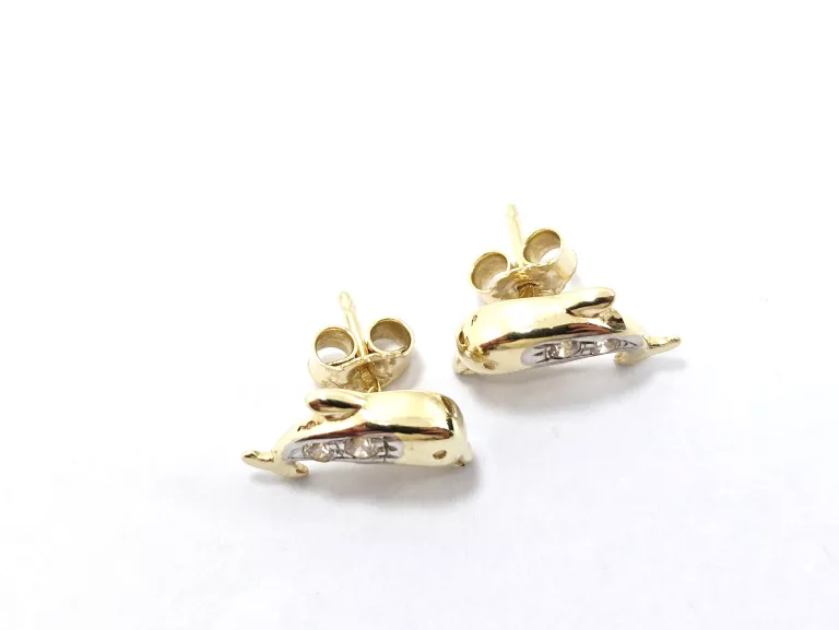 ZŁOTE KOLCZYKI DELFINY SZTYFT 585 1,47G